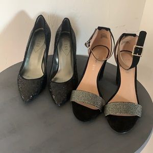 Women’s Guess Black Sequined & Madden Girl Black/RhinestoneHeels w/FREE necklace